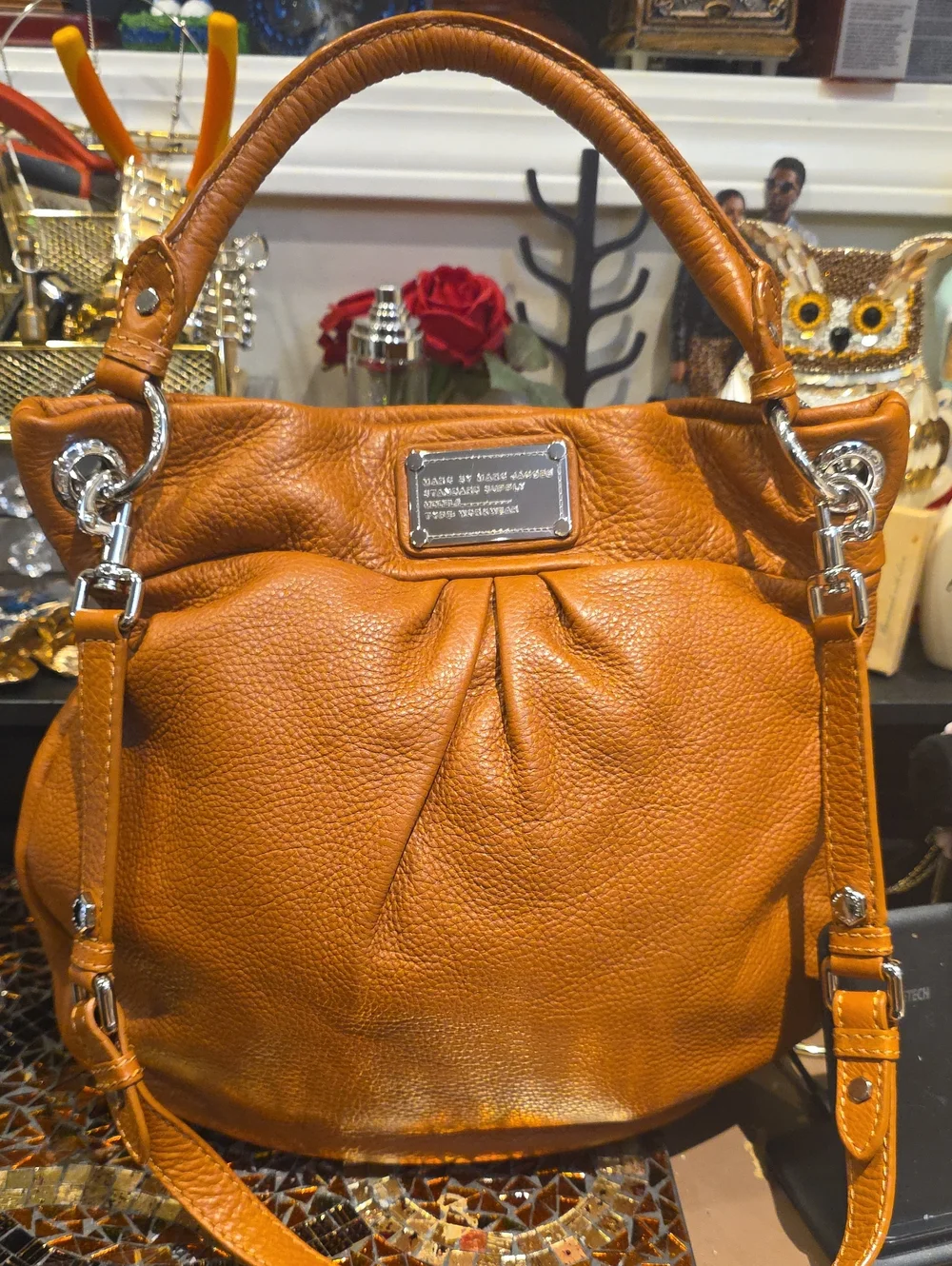 Marc by Marc Jacobs Cognac Leather Shoulder Bag with Silver Hardware
